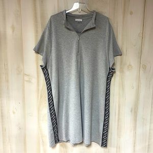 Calvin Klein Gray Quarter Zip Dress With Black Logo Print Side Stripes Sz 3X